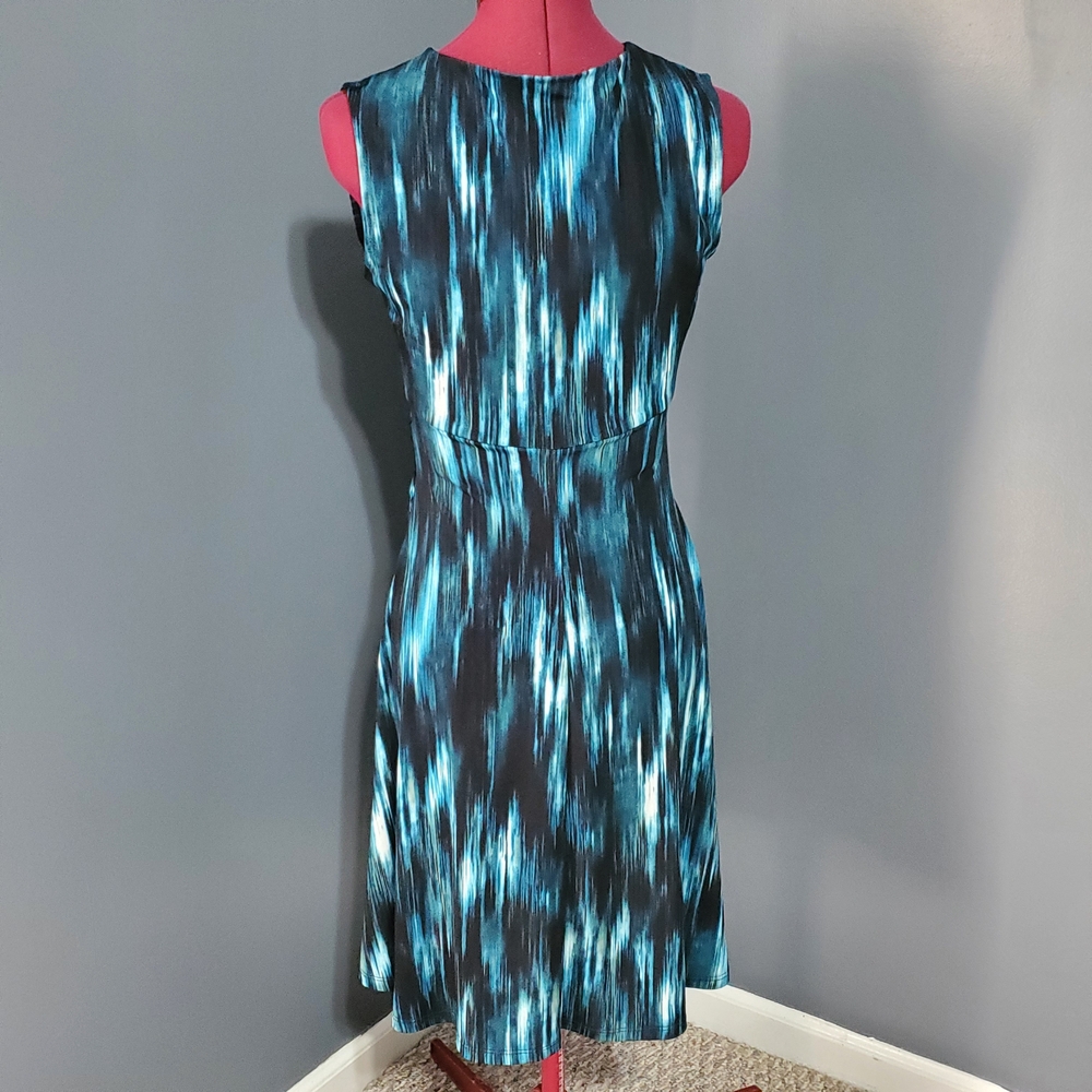 Connected Apparel Teal and Black Midi Stretchy Dress V Neck Size 6 - Picture 3 of 6